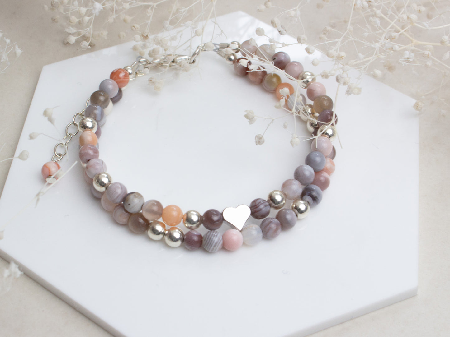 Bracelet Ella en agate abricot - éléments en argent