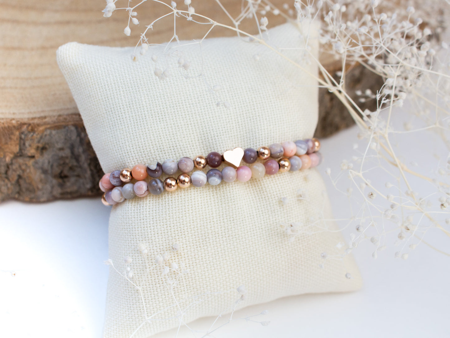 Bracelet Ella en agate abricot - éléments en rose gold filled