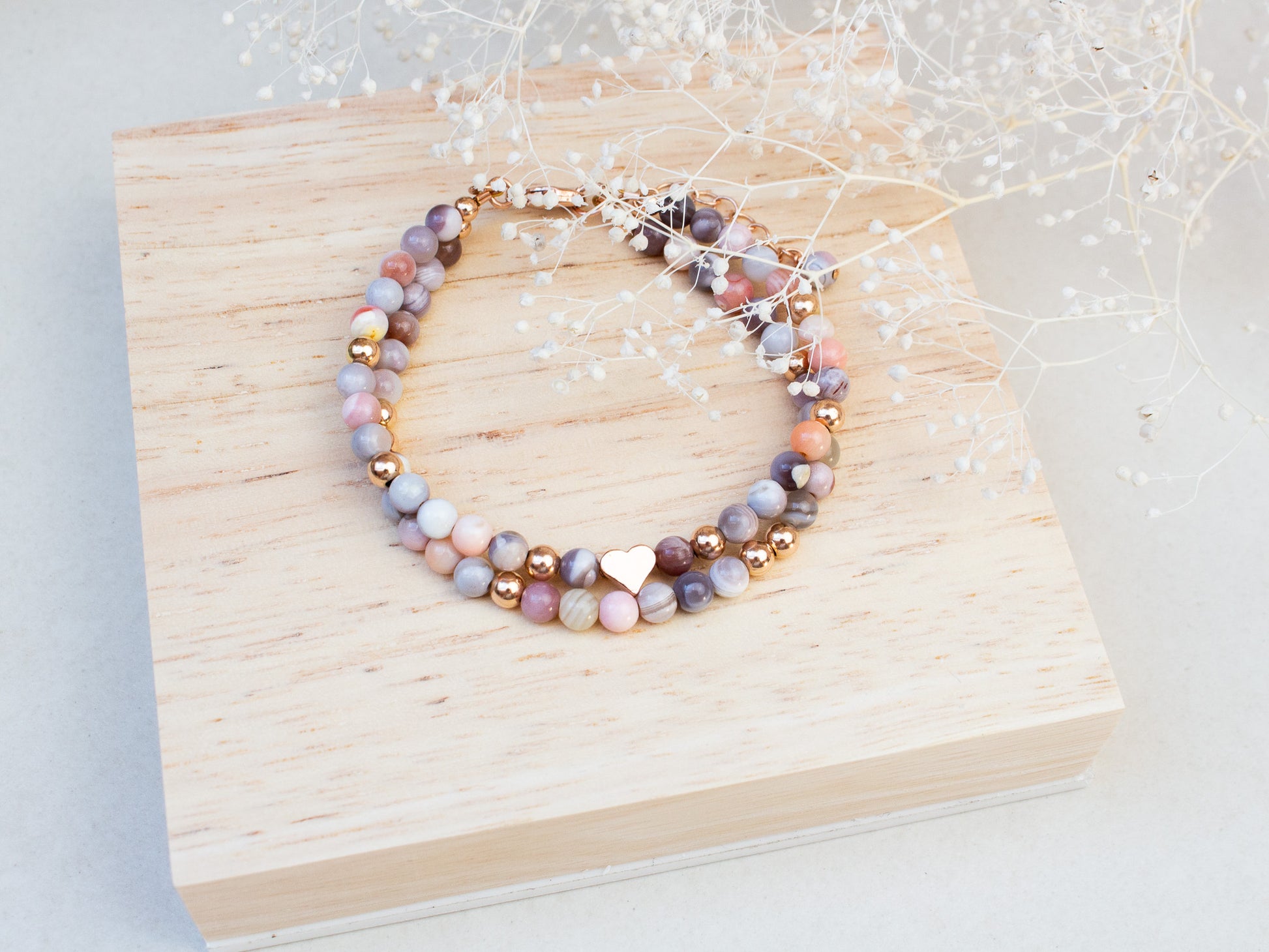 Bracelet Ella en agate abricot - éléments en rose gold filled