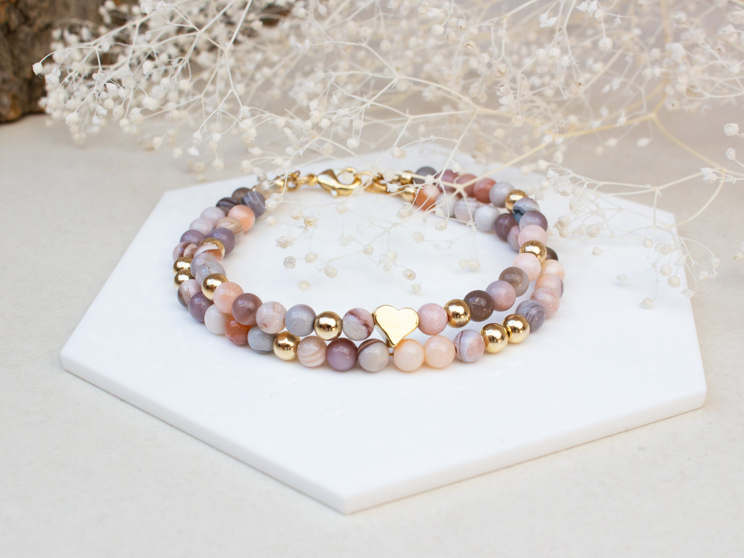 Bracelet Ella en agate abricot - éléments en gold filled